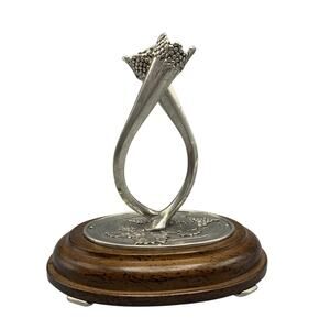 Artina SKS Zinn 95% Pewter Trumpet Bud Vase Double Germany Wood Base VTG